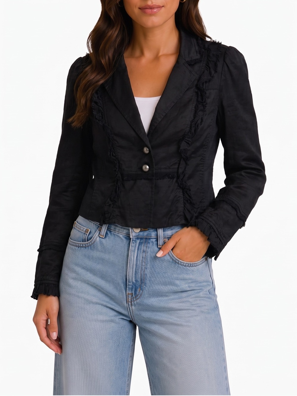 Nanette Lepore Black Ruffle Blazer - Size Small